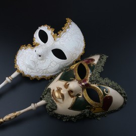 YU FENG 2 Pack Couple's Venetian Cosplay Masks Venetian Musical Carnival Mardi Gras Masquerade Mask On a Stick Party Fancy Dress