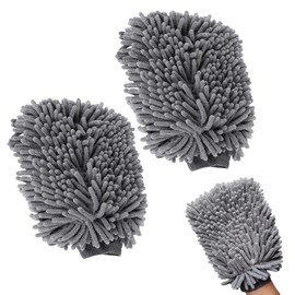 Rixotix 2er Set Waschhandschuh Auto, Premium Auto Waschhandschuh Mikrofaser, Kratzfrei & Schonend, Chenille Mikrofaser Handschuh Auto, Extra Saugstark Und Schonend Weich, Dunkelgrau