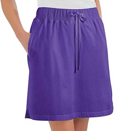 Collections Etc Women's Drawstring Cotton Knit Pull-On Skort with Elastic Waistband - Casual Summer Apparel, Purple, Large