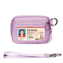 YDF Keychain Wallet for Women Mini Zip Card Holder with ID Window Coin Purse Detachable Wristlet Small Wallets Light Purple