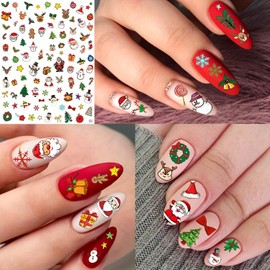 6 Sheets Christmas Nail Art Stickers Decals 3D Self-Adhesive Nail Decals Snowflake Santa Claus Snowman Reindeer Nail Stickers Designs Nails Supplies Winter Xmas Nail Stickers for DIY Manicure Decor