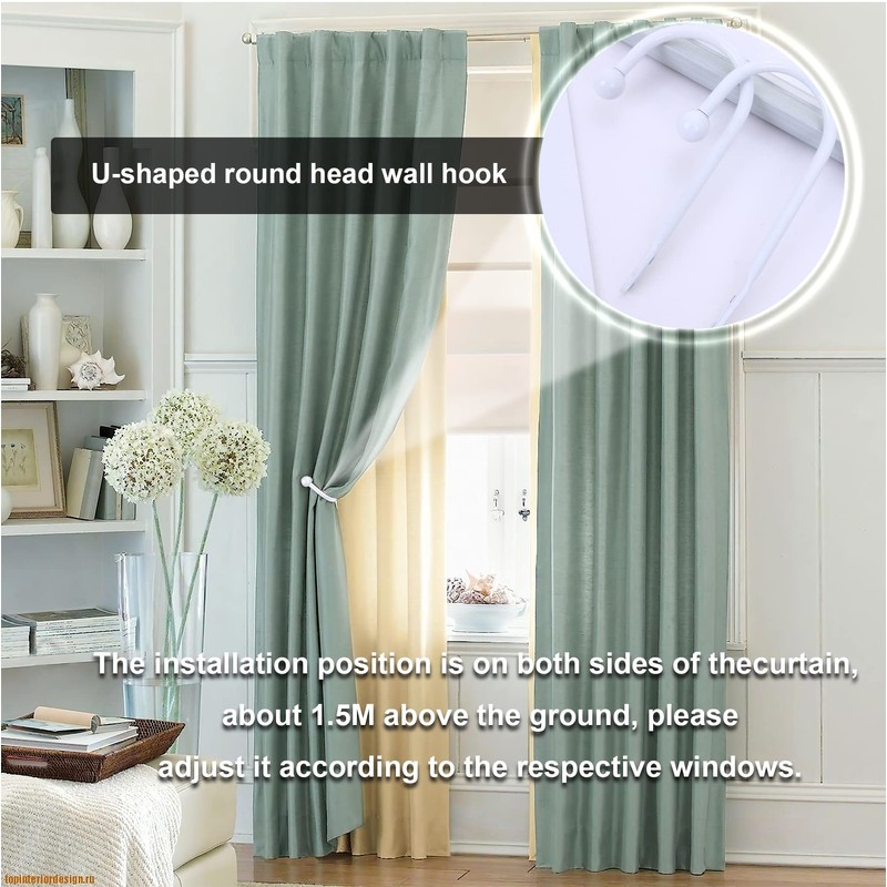 Curtain Tiebacks, 2 Pcs Metal Curtain Hooks, Wall Mounted Curtain