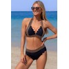 Beachsissi Women's Patchwork Wavy Hem and Halterneck Bikini Sets, black