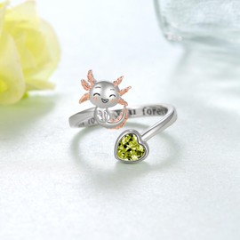 SCZKLAQ Axolotl Ring 925 Sterling Silver Axolotl Open Ring Cute Axolotl Birthstone Jewelry Gifts for Women (August)