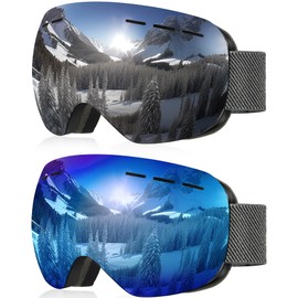 NSSIW Ski Goggles for Men Women Youth, OTG Snowboard Goggles Snow Goggles with Anti Fog and UV Protection Over Glasses 2 Pack