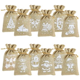 VEYLIN Christmas Jute Burlap Bags,12 Pieces Burlap Drawstring Bags Candy Gift Bags for kids Xmas Party Favors