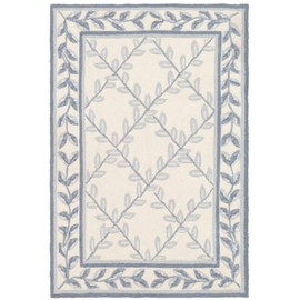 SAFAVIEH Easy Care Collection 2' x 3' Ivory / Light Blue EZC430A Hand-Hooked Trellis Country Accent Rug