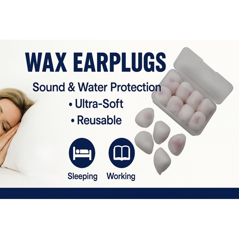 Wax Ear Plugs Earplugs for Sleep & Swimming Reusable Moldable