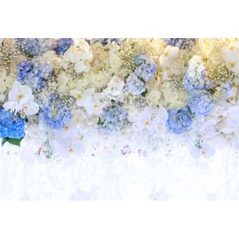 AOFOTO 7x5ft Beautiful White Blue Flowers Background for Wedding Photography Ladies Tea Party Girls Portrait Lovers Annivery Floral Backdrop Valentine Kids Adults Woman Mom Photo Studio Props