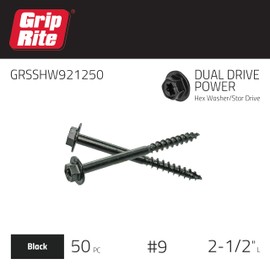 Grip-Rite GRSSHW921250#9 x 2-1/2" Structural Screw Dual Drive Power Hex Washer Star Drive Head 50CT