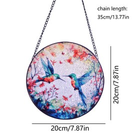 Hummingbird Stained Glass Window Hanging, Bird and Floral Wall Decor Suncatchers Round Wall Art for Windows, Gifts for Women, Grandma, Housewarming | Vibrant Colors, Indoor/Outdoor Décor (Color-6)