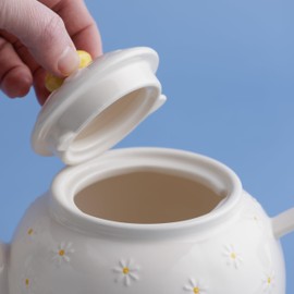 Price & Kensington Daisy Pattern Teapot, 1100ml, White with Yellow Accents, 6 Cup Capacity