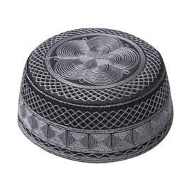 Islamic Men's Hat Men Muslim Prayer Kufi Hat Arabian Top Embroidered Men Hajj Mosque Headwear Beanie Skull Cap Dark Grey