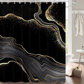ICTEISOM Black Gold Marble Shower Curtain, Modern Abstract Bathroom Shower Curtain Sets, Luxury Waterproof Fabric Bath Curtain Decor with 12 Hooks, 72 x 72 Inches