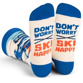 Don't Worry, Ski Happy - Funny Skiing Socks Gift For Skiers & Winter Sports Lovers - Unisex for Men & Women, One Size