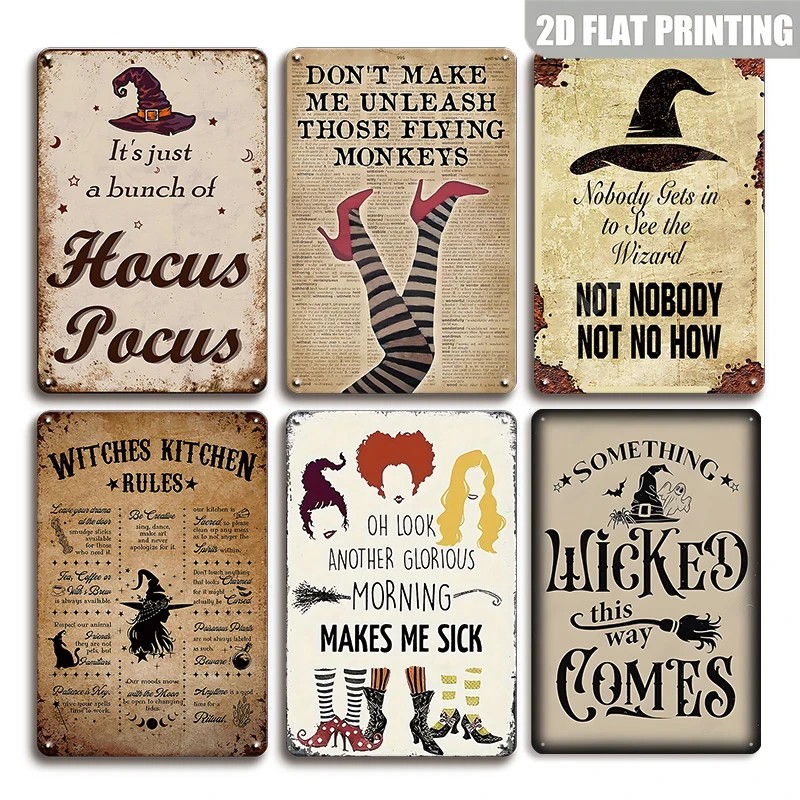 Witches Kitchen Rules Tin Signs Retro Halloween Witch Hat Wall