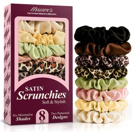 Hair Scrunchies for Women - Pack of 8 Satin Scrunchies - Softer Than Silk Hair Ties - No Crease, No Damage, Frizz-free - Gentle on All Hair Types - Perfect for Day & Night - Thoughtful Choice for Her