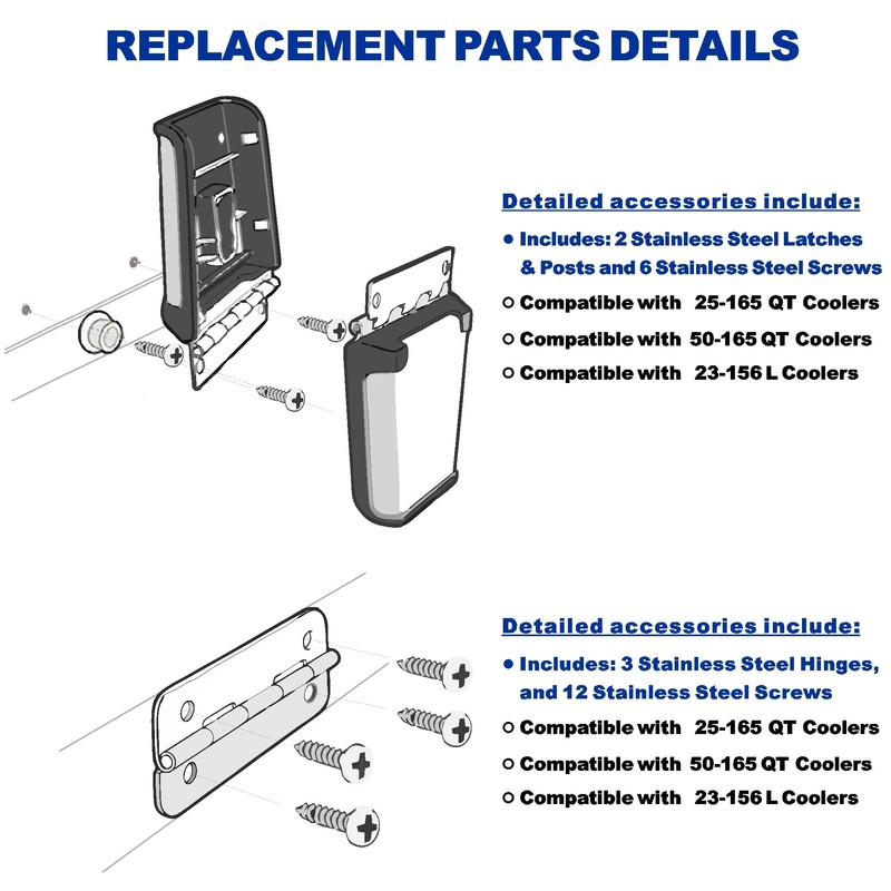 Cooler Stainless Steel Hinge & Latch Set, Ice Chest Hinges,