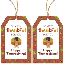 Alynta Thanksgiving Gift Tags with String - 50Pcs Fall Thank You Paper Tag Labels So Very Thankful Tags Autumn Turkey Tag for Bags Gift Wrapping Fall Thanksgiving Party Favor (Turkey)