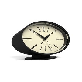 NEWGATE® ‘Ronnie’ Retro Oval Alarm Clock in Black Soft Touch Silicone Finish, and Silent Sweep Movement with Digital beep Alarm Sound. Ideal for Bedside, desks and mantels.