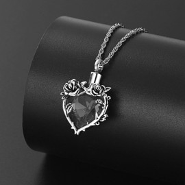 shajwo Cremation Jewelry Rose Flower Heart Urn Necklaces for Ashes for Women Memorial Human Ashes Pendant,Black