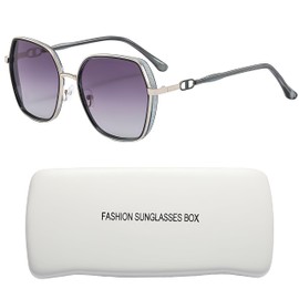 YAVO-EU Polarised Sunglasses Womens Fashion Vintage Ladies Sun Glasses Big Frame Oversized Shades UV400 Protection for Driving Fishing Running Cycling (Green silver frame/gradient gray lens)