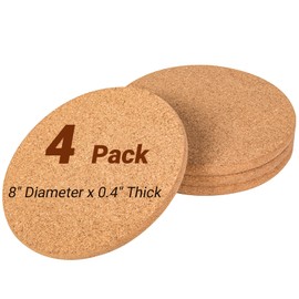 CRCHOM Cork Trivet 4 Pack Round Cork Hot Pads for Pots and Pans 8" x 0.4" High Density Thick Hot Pads Heat Resistant Trivets Mat for Countertop & Table