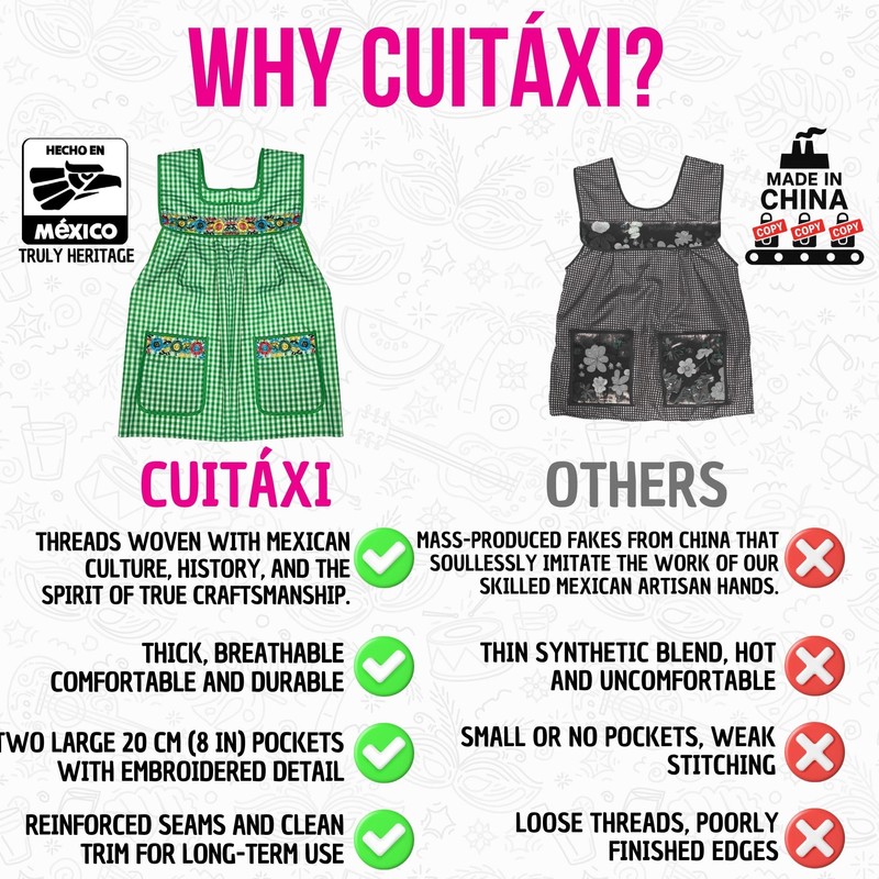Cuitáxi Traditional Mexican apron for women with pockets beautiful flower