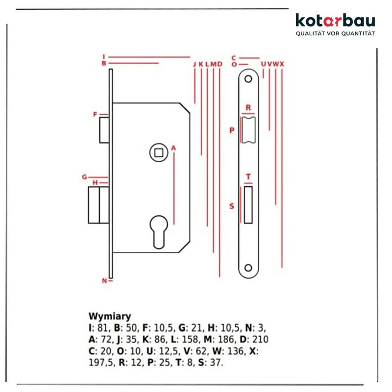 KOTARBAU® Interior Door Mortice Lock 72/50 mm for Profile Cylinder