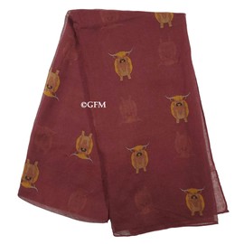 GFM® Women's Scottish Highland Coo Cow Print Scarf (PSCF-FLD-CW-53-GHLL-Red)