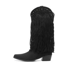 Amoji Women's Western Cowboy Boots - Black, Size 9