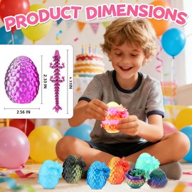 24PCS 3D Printed Dragon Eggs with Articulated Dragon Inside, Bulk Mystery Crystal Dragon Egg Toy Set, Flexible Fantasy Dragon Figures for Kids & Adults, Christmas Easter Basket Stuffers, Party Favors