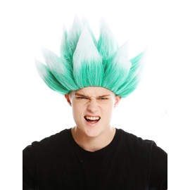 WIG ME UP - LM-19-PC18TP60 Women's / Men's Carnival Wig with Demon Devil Troll Flower Green White