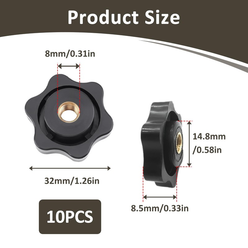 10 Pcs M8 Star Clamping Nuts 32mm, Plastic Clamping Nuts