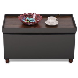 Dorriss Ottoman Storage Bench for Living Room Storage Ottoman with Tray Bedroom Foot Stool Storage Ottomans Coffee Table Lid Storage Footstool with Legs end of Bed Faxu Leather 30" Inch (L-Grey)