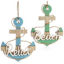 com-four® 2 x Wooden Hanging Decoration - Door Sign in Anchor Design - Maritime Vintage Wall Decoration for Bathroom, Kitchen, Hallway, Conservatory, Guest Room - Decorative Hanger (2 Pieces - Anchor