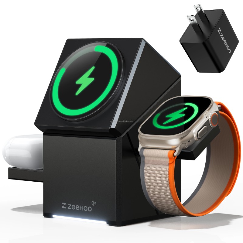 ZEEHOO-CuBeTrick X 3-in-1 Wireless Charging Station-Black-US Plugsocket standard: US, color: