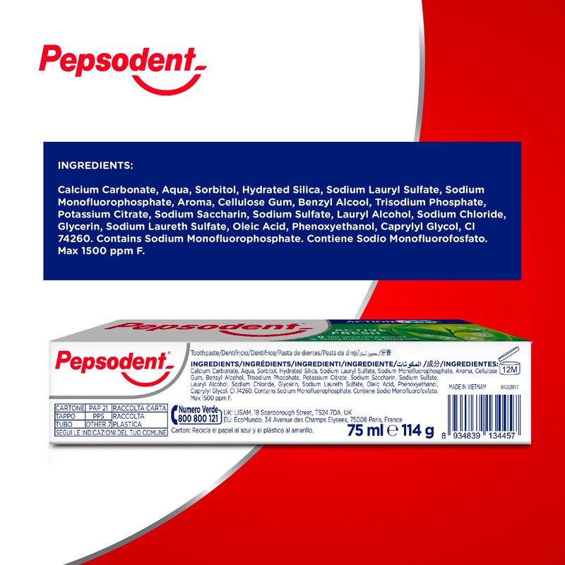 Pepsodent Active Fresh Toothpaste with Fluorine and Calcium to Protect
