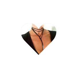Allereya Vintage Layered Suede Velvet Choker Necklace, Silver Vertical Bar Pendant, Black Long Leather Tassel, Silver Long Suede Wrap, Jewelry for Women and Girls