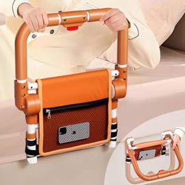 Foldable Bed Guard, Bed Rails for Elderly Adults, Adjustable in Three Heights and Equipped with a Storage Pocket, Suitable for the elderly, those with limited mobility (Without Leg)