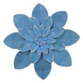 Picfarce Ocean Blue Metal Flower Wall Art Decor, 9.5“ Rustic Modern Floral Sculpture, Distressed Hanging Home Decoration Accent Artworks for Indoor Bedroom Living Room Office Outdoor Garden Patio