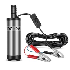 COROTC 12V Fuel Transfer Pump, Mini Portable Stainless Steel On/Off Switch Oil Diesel Fuel Transfer Water Pump 12V 40mm