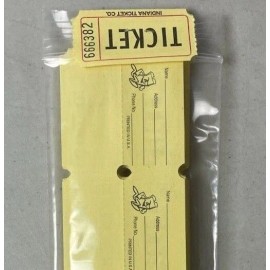 ITC 100 Double Stub Raffle Tickets 50/50 Split the Pot Packaged as Pictured - Yellow