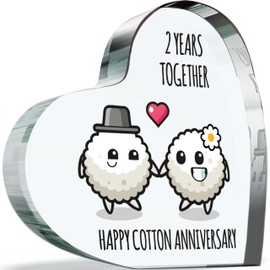 2nd Anniversary Plaque Gifts for Wife Husband - Happy Cotton Anniversary - I Love You Romantic Acrylic Heart Gift For Women Men, 100mm x 100mm Present For Couples Second Wedding Anniversaries