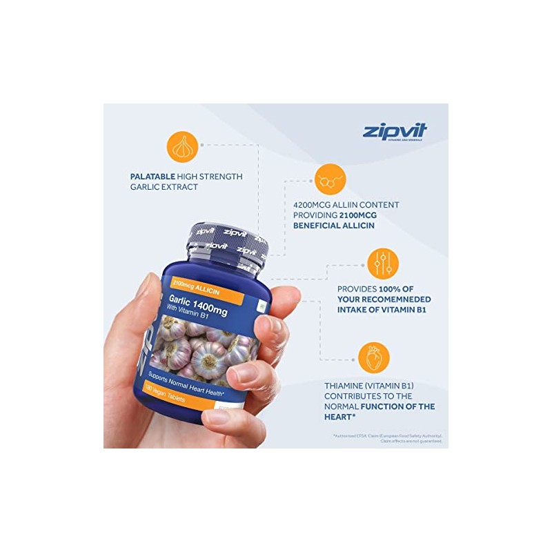 Garlic Tablets 1400mg, 2100mcg Allicin per Tablet with Added Vitamin