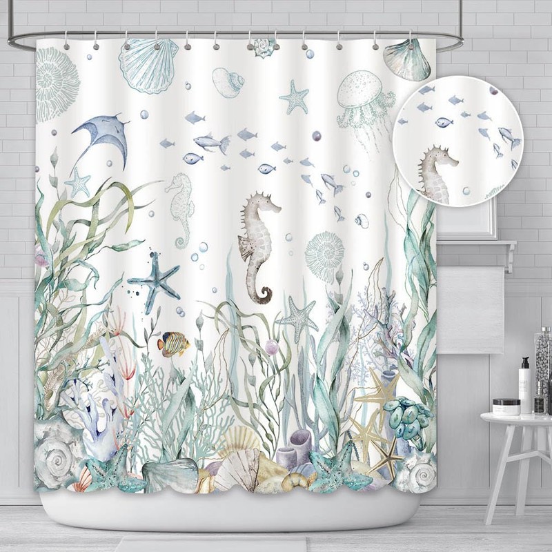 AIBIIN 180x180cm Ocean Shower Curtain Under The Sea Theme Starfish