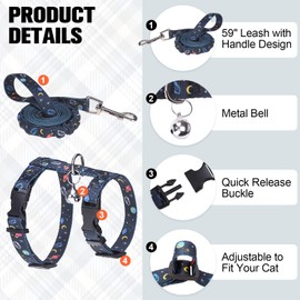 BEAUTYZOO Cat Harness and Leash Set Escape Proof for Walking, Kitten Soft Adjustable Vest Harnesses for Small Medium Large Cats, Easy Control Breathable Plaid Ribbon Nylon for Outdoor Indoor Use