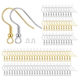 BEADNOVA Fish Hook Earring Hooks 100pcs Earring Findings with Backs for Ear Wire Supplies Ear Post Making DIY (100pcs Mix Earwires and 100 pcs Backs, Total 200pcs)