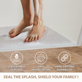 Collapsible Shower Dam - Water Threshold Barrier Stopper for Curbfree Shower/Easy Wheelchair Roll In/Use with Weighted Curtain for Full Splash Guard/Neutral/90 Degree End Caps/ 48"