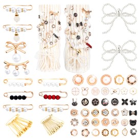 76Pcs Charms for Socks Safety Pin Assorted Pearl Bow Shoe Charms for Sneakers Bulk Brooch and Pins for Women Gold Junk Socks Charms Kit Jewelry Accessories Button Pins for Sock Shoe Clothes Hat Scarf